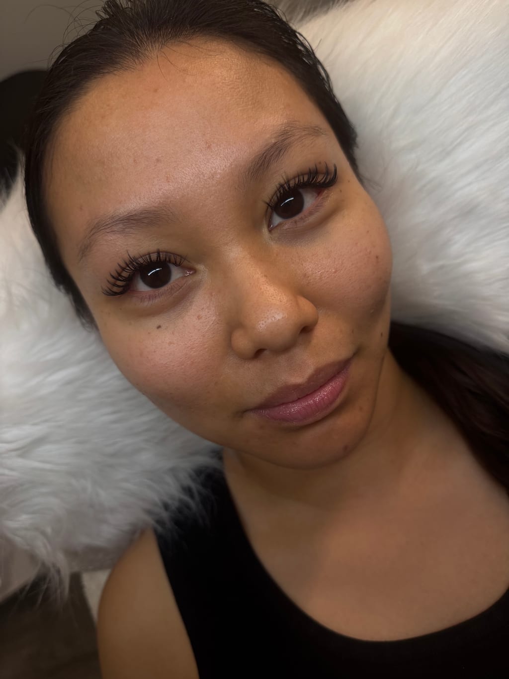 Front view of a client’s lash extension result from Coco’s portfolio.